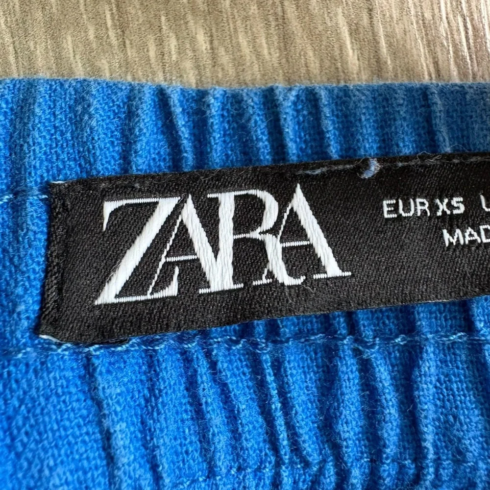 Zara Womens Royal Blue Comfort Elastic Waist Linen Blend Wide Leg Pants Size XS